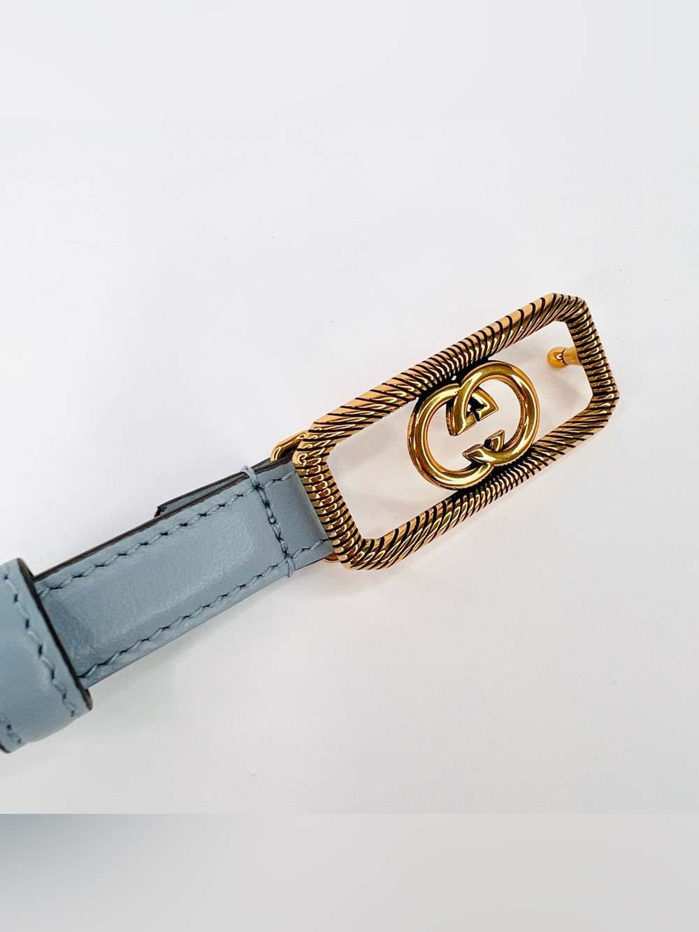 Gucci Skinny Blue Leather Belt With Interlocking G Logo Buckle Size 32 cm - 80" - Picture 10 of 10